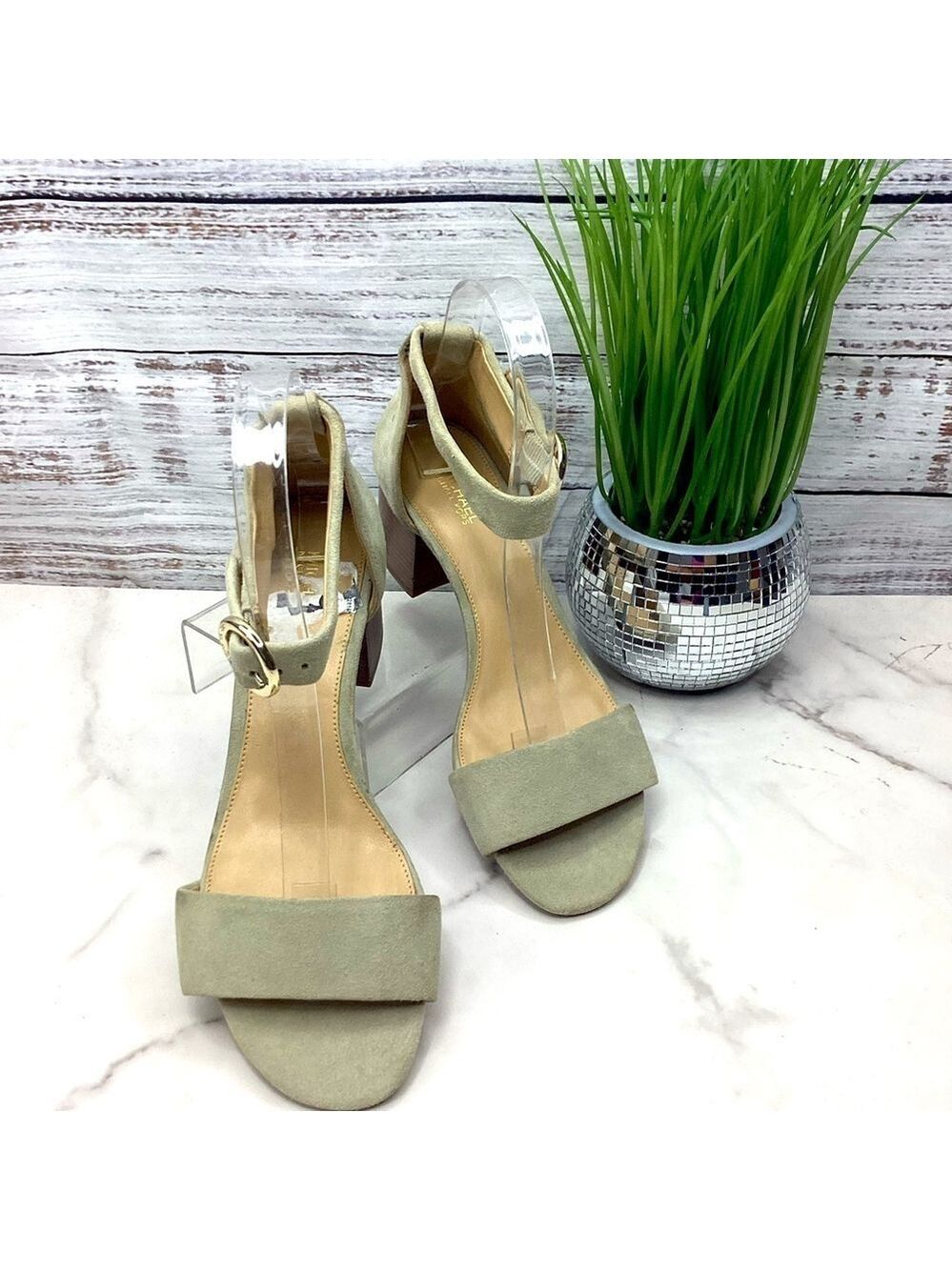 MICHAEL KORS SIZE 7 LENA BLOCK HEELS GREEN SUEDE SHOES‎ FALL DAMAGED